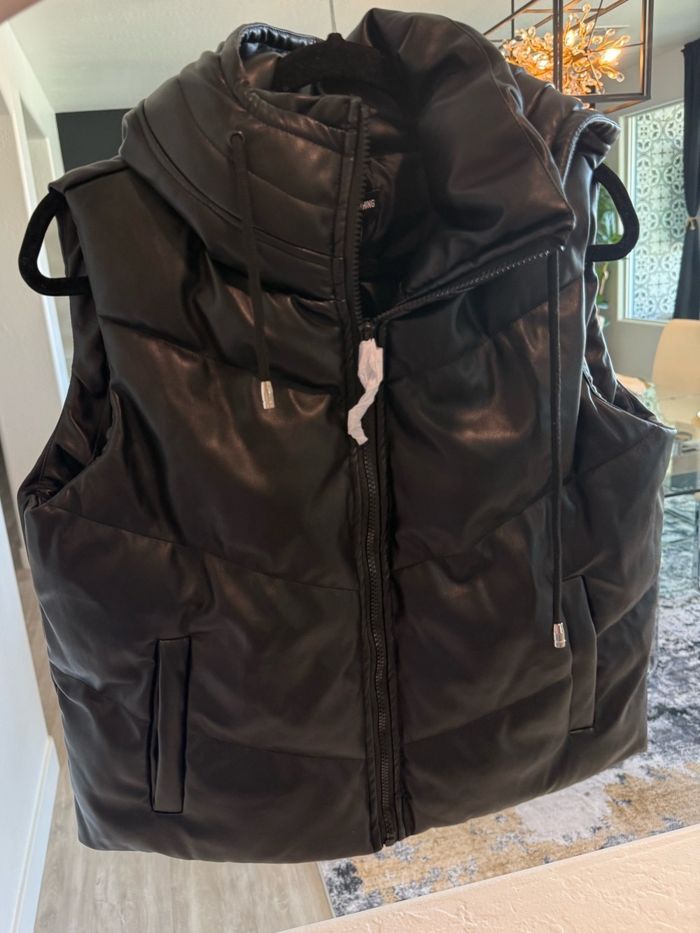 NWT Vegan Leather Quilted Puffer Vest with Hood